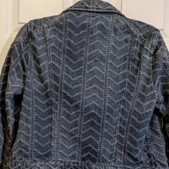 Free People Chevron Textured Denim Moto Jacket - Size 2 - Picture 6 of 9